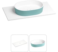 Раковина Wellsee Le.premier в наборе 2 в 1: подвесная/мебельная раковина-столешница из камня 90 см (матовый бирюзовый/матовый белый цвет), без кронштейнов для подвесного монтажа 214305017