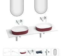 Раковина Wellsee Le.premier набор 7 в 1: две раковины из камня с подвесной столешницей 150 см (цвет матовый пурпурно-красный/матовый белый), кронштейны, смесители, сифоны, зеркала 202007907