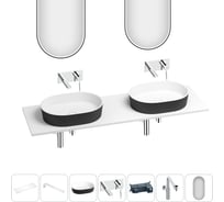 Раковина Wellsee Le.premier набор 7 в 1: две раковины из камня с подвесной столешницей 150 см (цвет матовый черный/матовый белый), кронштейны, смесители, сифоны, зеркала 202007892