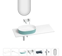 Раковина Wellsee Le.premier набор 7 в 1: раковина из камня с подвесной столешницей 120 см (цвет матовый бирюзовый/матовый белый), кронштейны, смеситель, сифон, зеркало 202007932