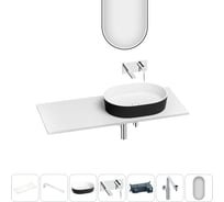 Раковина Wellsee Le.premier набор 7 в 1: раковина из камня с подвесной столешницей 120 см (цвет матовый черный/матовый белый), кронштейны, смеситель, сифон, зеркало 202007888