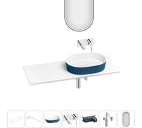 Раковина Wellsee Le.premier набор 7 в 1: раковина из камня с подвесной столешницей 130 см (цвет матовый темно-синий/матовый белый), кронштейны, смеситель, сифон, зеркало 202007920