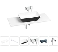 Раковина-столешница Wellsee La.chance в наборе 6 в 1: каменная раковина матового черного/матового белого цвета, столешница 120 см, кронштейны, смеситель, сифон 202007694