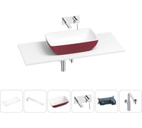 Раковина-столешница Wellsee La.chance в наборе 6 в 1: каменная раковина матового пурпурно-красного/матового белого цвета, столешница 120 см, кронштейны, смеситель, сифон 202007708