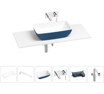 Раковина-столешница Wellsee La.chance в наборе 6 в 1: каменная раковина матового темно-синего/матового белого цвета, столешница 120 см, кронштейны, смеситель, сифон 202007722