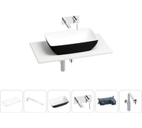 Раковина-столешница Wellsee La.chance в наборе 6 в 1: каменная раковина матового черного/матового белого цвета, столешница 80 см, кронштейны, смеситель, сифон 202007687