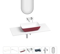 Раковина-столешница Wellsee La.chance набор 7 в 1: каменная раковина матового пурпурно-красного/матового белого цвета, столешница 100 см, кронштейны, смеситель, сифон, зеркало 202008011