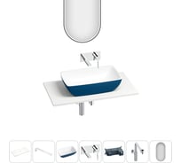 Раковина-столешница Wellsee La.chance набор 7 в 1: каменная раковина матового темно-синего/матового белого цвета, столешница 80 см, кронштейны, смеситель, сифон, зеркало 202008023