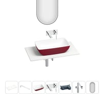 Раковина-столешница Wellsee La.chance набор 7 в 1: каменная раковина матового пурпурно-красного/матового белого цвета, столешница 90 см, кронштейны, смеситель, сифон, зеркало 202008010
