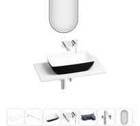 Раковина-столешница Wellsee La.chance набор 7 в 1: каменная раковина матового черного/матового белого цвета, столешница 80 см, кронштейны, смеситель, сифон, зеркало 202007995