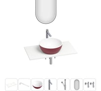 Раковина-столешница Wellsee La.lune набор 7 в 1: каменная раковина матового пурпурно-красного/матового белого цвета, столешница 80 см, кронштейны, смеситель, сифон, вентили, зеркало 202006836