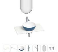 Раковина-столешница Wellsee La.lune набор 7 в 1: каменная раковина матового темно-синего/матового белого цвета, столешница 90 см, кронштейны, смеситель, сифон, вентили, зеркало 202006854