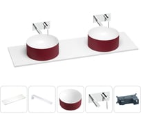 Раковина-столешница Wellsee Le.charme в наборе 5 в 1: две раковины из камня с подвесной столешницей 140 см (цвет матовый пурпурно-красный/матовый белый), кронштейны, смесители 202007534