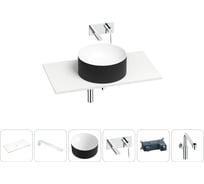 Раковина-столешница Wellsee Le.charme в наборе 6 в 1: каменная раковина матового черного/матового белого цвета, столешница 80 см, кронштейны, смеситель, сифон 202007811