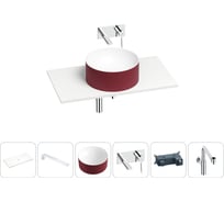 Раковина-столешница Wellsee Le.charme в наборе 6 в 1: каменная раковина матового пурпурно-красного/матового белого цвета, столешница 80 см, кронштейны, смеситель, сифон 202007828