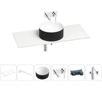 Раковина-столешница Wellsee Le.charme в наборе 6 в 1: каменная раковина матового черного/матового белого цвета, столешница 100 см, кронштейны, смеситель, сифон 202007813