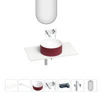 Раковина-столешница Wellsee Le.charme набор 7 в 1: каменная раковина матового пурпурно-красного/матового белого цвета, столешница 80 см, кронштейны, смеситель, сифон, зеркало 202008136