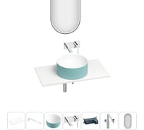 Раковина-столешница Wellsee Le.charme набор 7 в 1: каменная раковина матового бирюзового/матового белого цвета, столешница 90 см, кронштейны, смеситель, сифон, зеркало 202008171