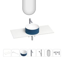 Раковина-столешница Wellsee Le.charme набор 7 в 1: каменная раковина матового темно-синего/матового белого цвета, столешница 100 см, кронштейны, смеситель, сифон, вентили, зеркало 202006923