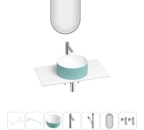 Раковина-столешница Wellsee Le.charme набор 7 в 1: каменная раковина матового бирюзового/матового белого цвета, столешница 80 см, кронштейны, смеситель, сифон, вентили, зеркало 202006938