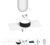 Раковина-столешница Wellsee Le.charme набор 7 в 1: каменная раковина матового черного/матового белого цвета, столешница 100 см, кронштейны, смеситель, сифон, зеркало 202008121