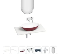 Раковина-столешница Wellsee Le.huit.mars набор 7 в 1: каменная раковина матового пурпурно-красного/матового белого цвета, столешница 90 см, кронштейны, смеситель, сифон, зеркало 202007954