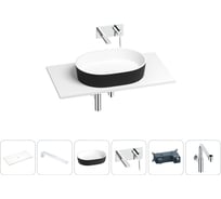 Раковина-столешница Wellsee Le.premier в наборе 6 в 1: каменная раковина матового черного/матового белого цвета, столешница 90 см, кронштейны, смеситель, сифон 202007572
