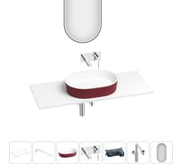Раковина-столешница Wellsee Le.premier набор 7 в 1: каменная раковина матового пурпурно-красного/матового белого цвета, столешница 100 см, кронштейны, смеситель, сифон, зеркало 202007896