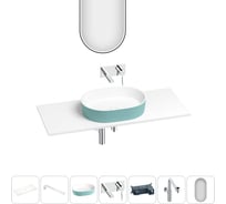 Раковина-столешница Wellsee Le.premier набор 7 в 1: каменная раковина матового бирюзового/матового белого цвета, столешница 120 см, кронштейны, смеситель, сифон, зеркало 202007931