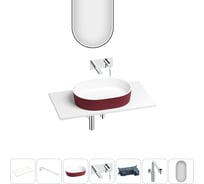 Раковина-столешница Wellsee Le.premier набор 7 в 1: каменная раковина матового пурпурно-красного/матового белого цвета, столешница 90 см, кронштейны, смеситель, сифон, зеркало 202007895