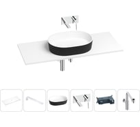 Раковина-столешница Wellsee Le.premier в наборе 6 в 1: каменная раковина матового черного/матового белого цвета, столешница 120 см, кронштейны, смеситель, сифон 202007578