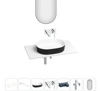 Раковина-столешница Wellsee Le.premier набор 7 в 1: каменная раковина матового черного/матового белого цвета, столешница 80 см, кронштейны, смеситель, сифон, зеркало 202007879