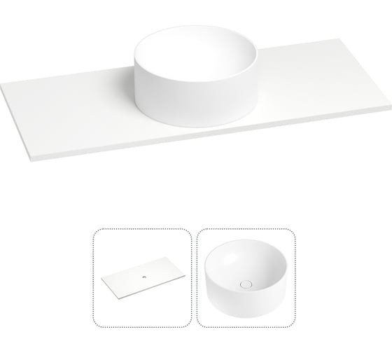 Раковина-столешница для ванной Wellsee Le.charme в наборе 2 в 1: раковина из камня с подвесной/мебельной столешницей 100 см в матовом белом цвете, без кронштейнов для подвесного монтажа 214701020 1