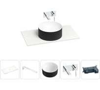 Раковина-столешница для ванной Wellsee Le.charme в наборе 5 в 1: каменная раковина матового черного/матового белого цвета, столешница 80 см, кронштейны, смеситель 202007503