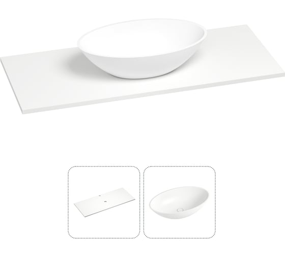 Раковина-столешница для ванной Wellsee Le.huit.mars в наборе 2 в 1: раковина из камня с подвесной/мебельной столешницей 120 см в матовом белом цвете, без кронштейнов для подвесного монтажа 214401008 1