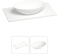 Раковина-столешница для ванной Wellsee Le.huit.mars в наборе 2 в 1: раковина из камня с подвесной/мебельной столешницей 90 см в матовом белом цвете, без кронштейнов для подвесного монтажа 214401016