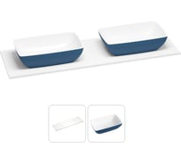 Раковина-столешница с двумя чашами Wellsee La.chance в наборе 2 в 1: раковины из камня с подвесной/мебельной столешницей 150 см (цвет матовый темно-синий/матовый белый) 214504013