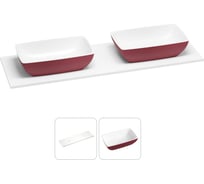 Раковина-столешница с двумя чашами Wellsee La.chance в наборе 2 в 1: раковины из камня с подвесной/мебельной столешницей 160 см (цвет матовый пурпурно-красный/матовый белый) 214503028