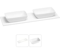 Раковина-столешница с двумя чашами Wellsee La.chance в наборе 2 в 1: раковины из камня с подвесной/мебельной столешницей 150 см, цвет матовый белый, без кронштейнов для подвесного монтажа 214501013