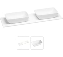 Раковина-столешница с двумя чашами Wellsee La.chance в наборе 2 в 1: раковины из камня с подвесной/мебельной столешницей 160 см, цвет матовый белый, без кронштейнов для подвесного монтажа 214501028