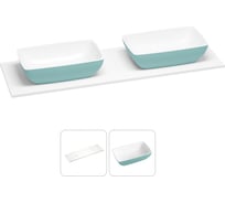 Раковина-столешница с двумя чашами Wellsee La.chance в наборе 2 в 1: раковины из камня с подвесной/мебельной столешницей 160 см (цвет матовый бирюзовый/матовый белый) 214505014