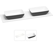 Раковина-столешница с двумя чашами Wellsee La.chance в наборе 2 в 1: раковины из камня с подвесной/мебельной столешницей 160 см (цвет матовый черный/матовый белый) 214502028