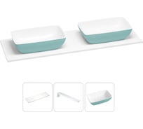 Раковина-столешница с двумя чашами Wellsee La.chance в наборе 3 в 1: раковины из камня с подвесной столешницей 150 см (цвет матовый бирюзовый/матовый белый), с кронштейнами 202007125