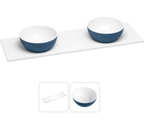 Раковина-столешница с двумя чашами Wellsee La.lune в наборе 2 в 1: раковины из камня с подвесной/мебельной столешницей 120 см (цвет матовый темно-синий/матовый белый) 214604011