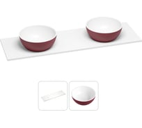 Раковина-столешница с двумя чашами Wellsee La.lune в наборе 2 в 1: раковины из камня с подвесной/мебельной столешницей 130 см (цвет матовый пурпурно-красный/матовый белый) 214603031