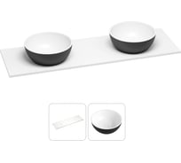 Раковина-столешница с двумя чашами Wellsee La.lune в наборе 2 в 1: раковины из камня с подвесной/мебельной столешницей 130 см (цвет матовый черный/матовый белый) 214602031