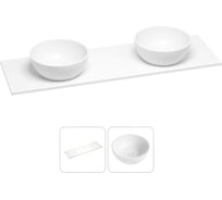 Раковина-столешница с двумя чашами Wellsee La.lune в наборе 2 в 1: раковины из камня с подвесной/мебельной столешницей 160 см, цвет матовый белый, без кронштейнов для подвесного монтажа 214601034