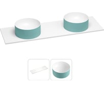 Раковина-столешница с двумя чашами Wellsee Le.charme в наборе 2 в 1: раковины из камня с подвесной/мебельной столешницей 130 см (цвет матовый бирюзовый/матовый белый) 214705031