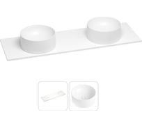 Раковина-столешница с двумя чашами Wellsee Le.charme в наборе 2 в 1: раковины из камня с подвесной/мебельной столешницей 150 см, цвет матовый белый, без кронштейнов для подвесного монтажа 214701033