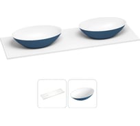 Раковина-столешница с двумя чашами Wellsee Le.huit.mars в наборе 2 в 1: раковины из камня с подвесной/мебельной столешницей 150 см (цвет матовый темно-синий/матовый белый) 214404013